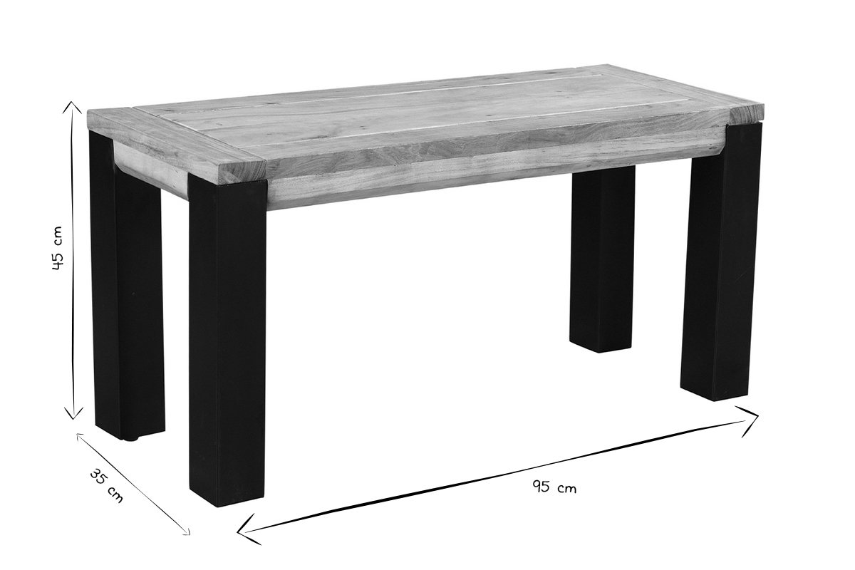 Banc industriel en bois massif et mtal noir L95 cm TRAP