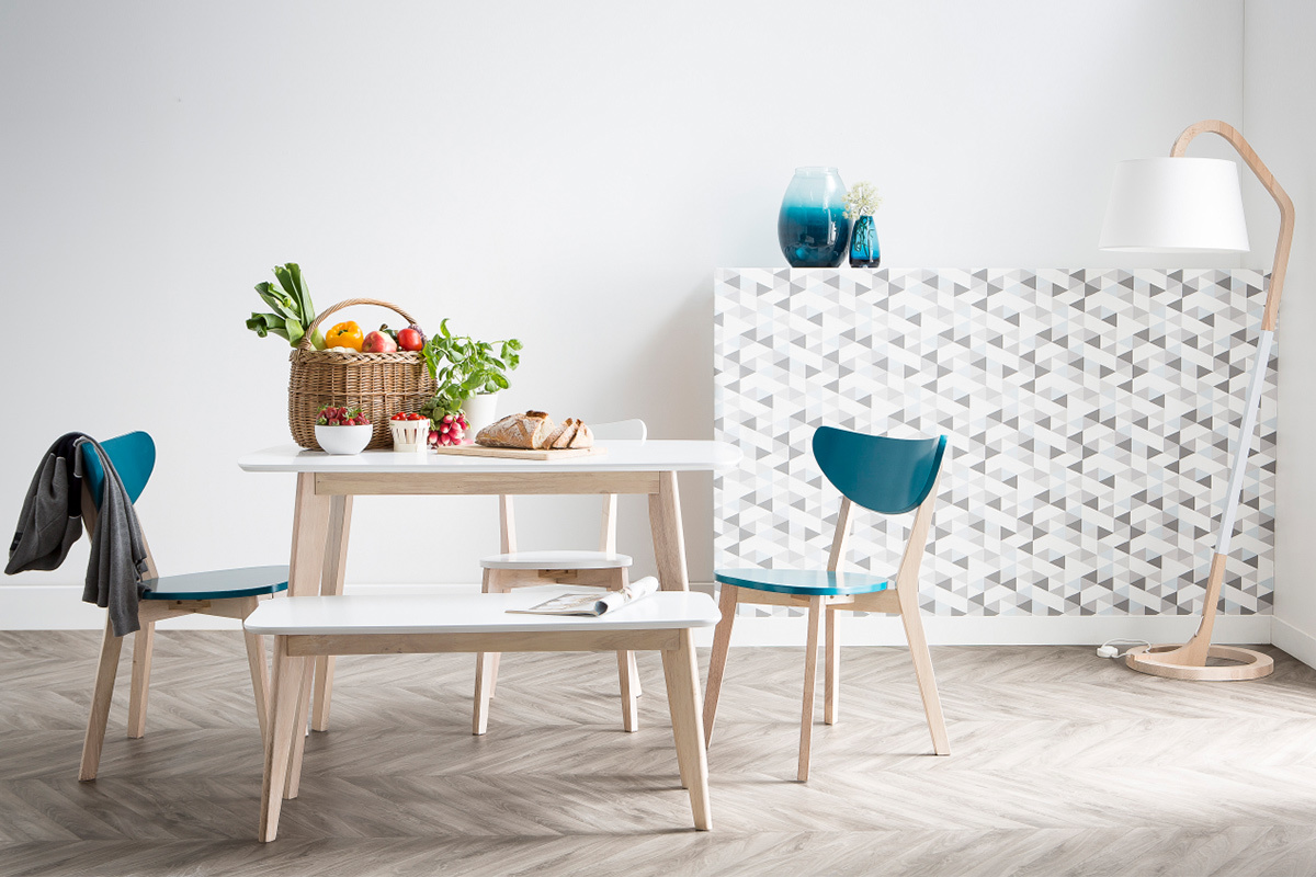 Banc scandinave blanc et bois clair L100 cm LEENA