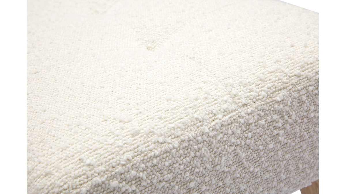 Banc scandinave capitonn en tissu effet laine boucle blanc et bois clair L96 cm GUESTA