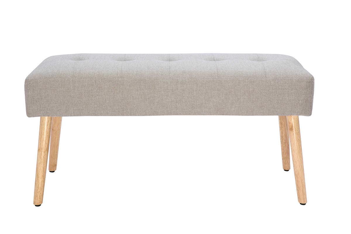 Banc scandinave capitonn en tissu effet velours textur beige et bois clair L96 cm GUESTA