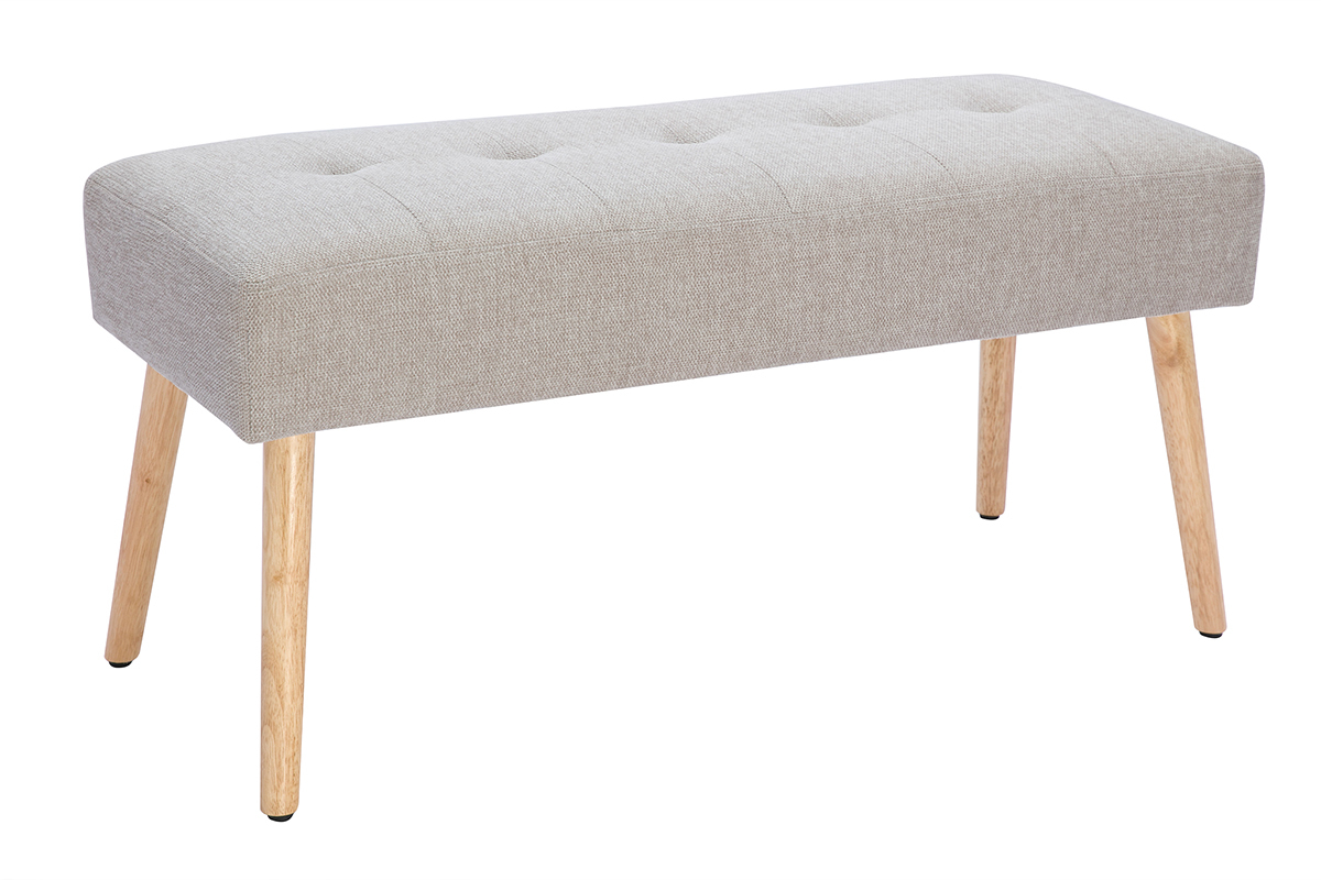 Banc scandinave capitonn en tissu effet velours textur beige et bois clair L96 cm GUESTA