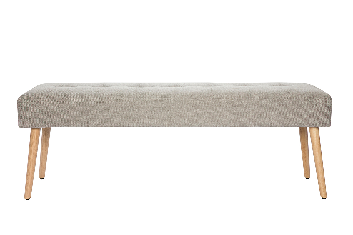 Banc scandinave capitonn en tissu effet velours textur gris clair et bois clair L130 cm GUESTA