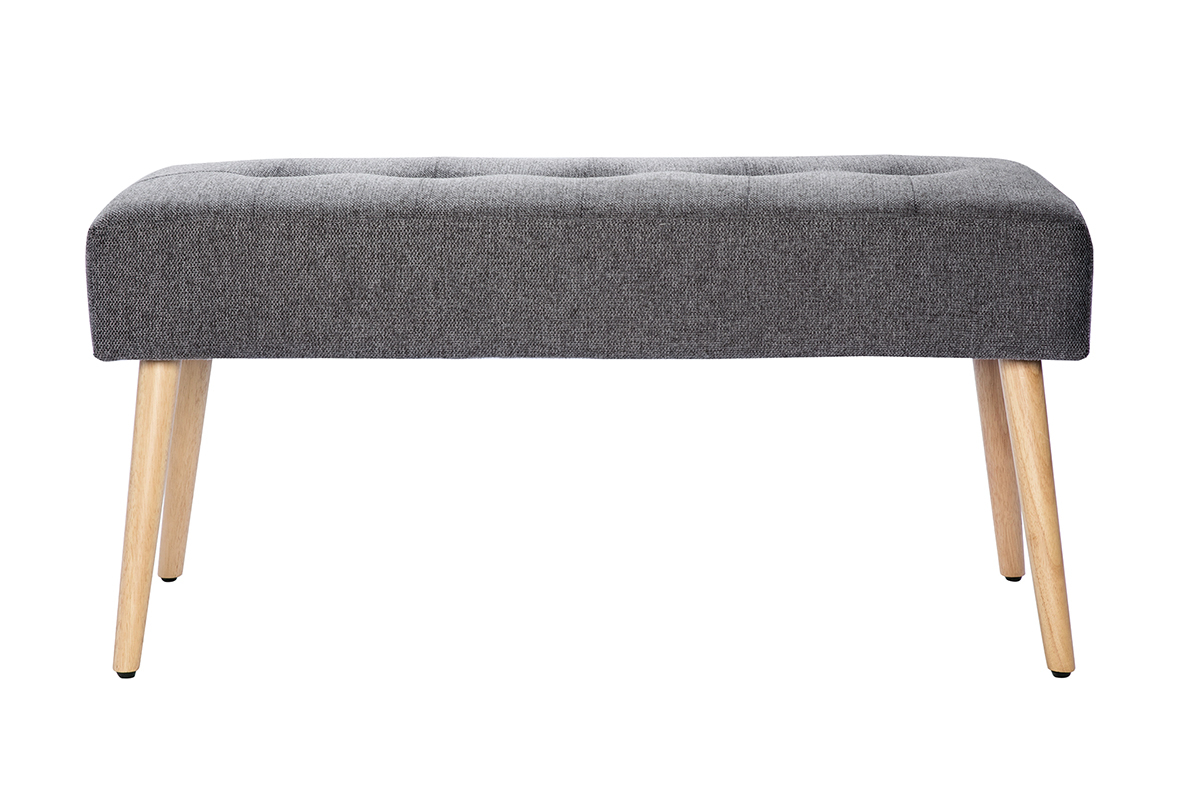 Banc scandinave capitonn en tissu effet velours textur gris clair et bois clair L96 cm GUESTA