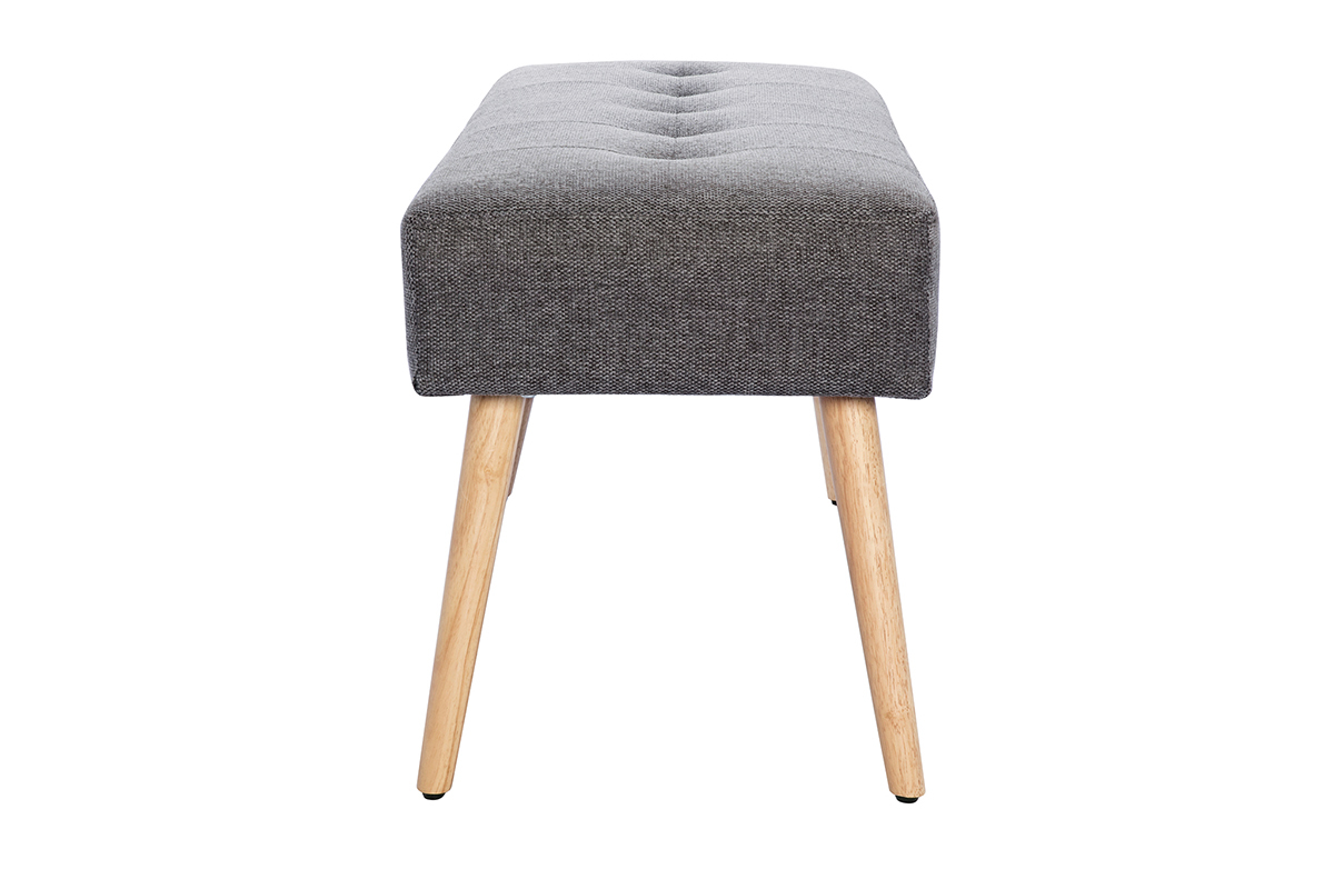 Banc scandinave capitonn en tissu effet velours textur gris clair et bois clair L96 cm GUESTA