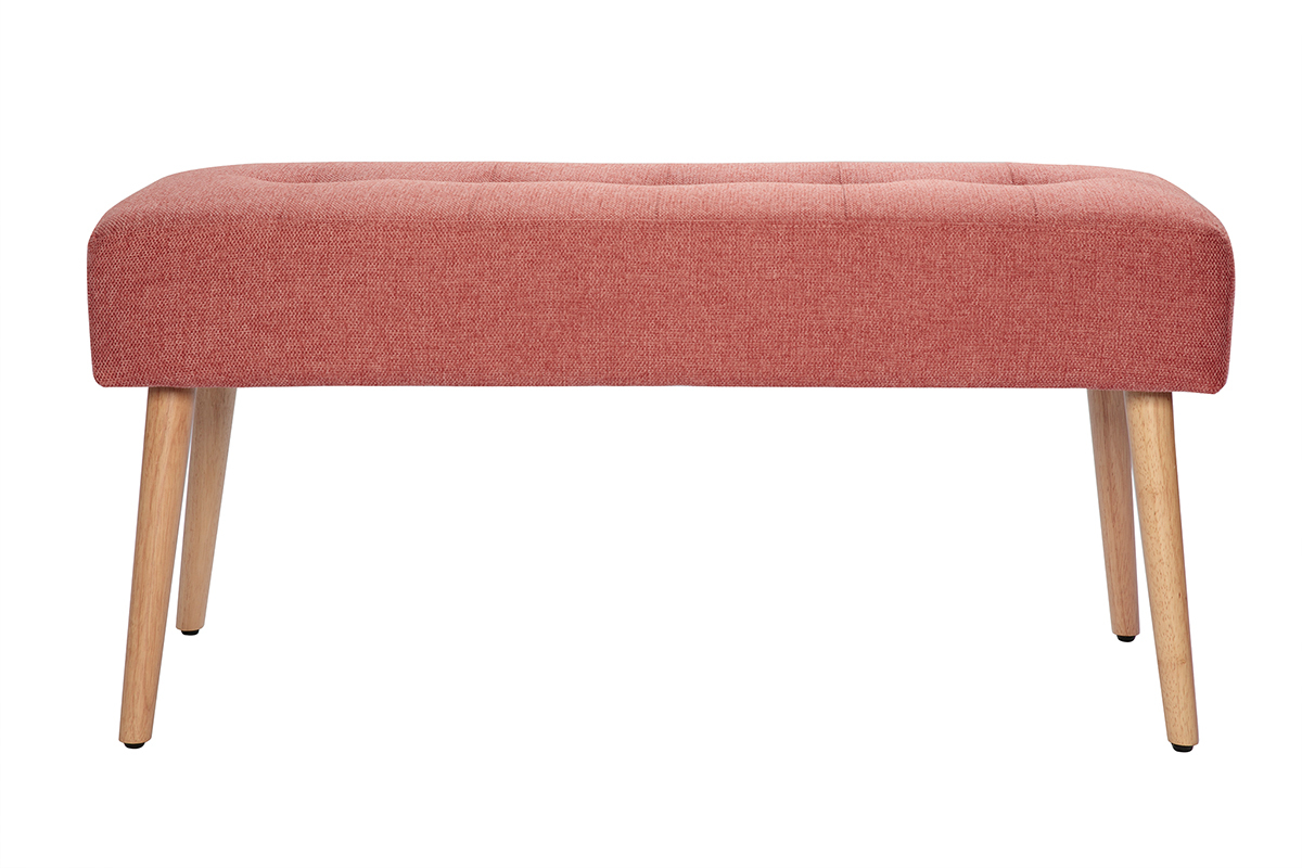 Banc scandinave capitonn en tissu effet velours textur terracotta et bois clair L96 cm GUESTA