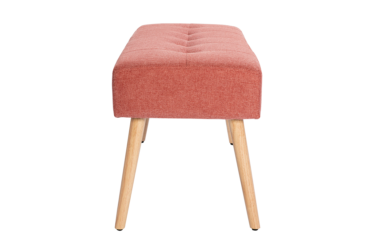 Banc scandinave capitonn en tissu effet velours textur terracotta et bois clair L96 cm GUESTA