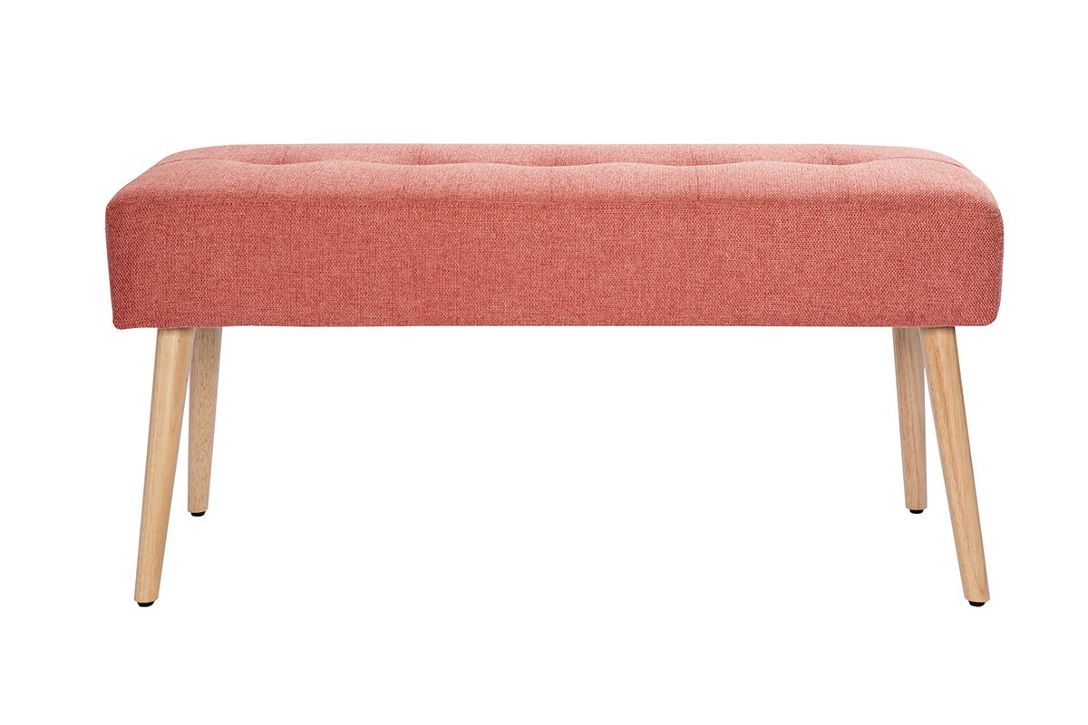 Banc scandinave capitonn en tissu effet velours textur terracotta et bois clair L96 cm GUESTA