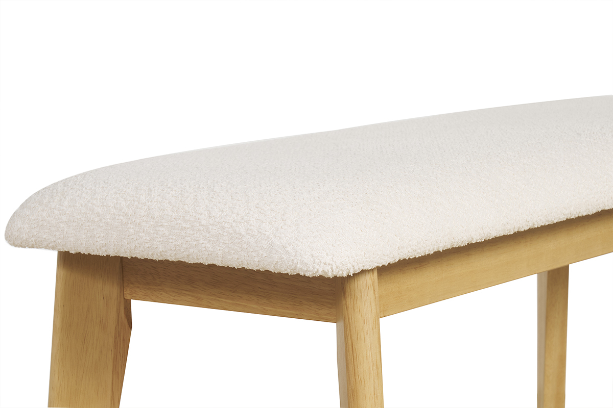 Banc scandinave en tissu effet laine boucle blanc et bois clair L92 cm ELION