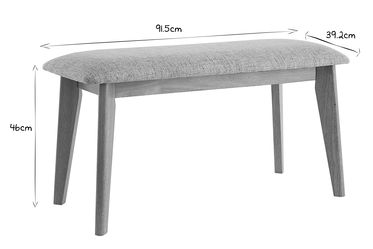 Banc scandinave en tissu gris clair et bois clair L92 cm ELION