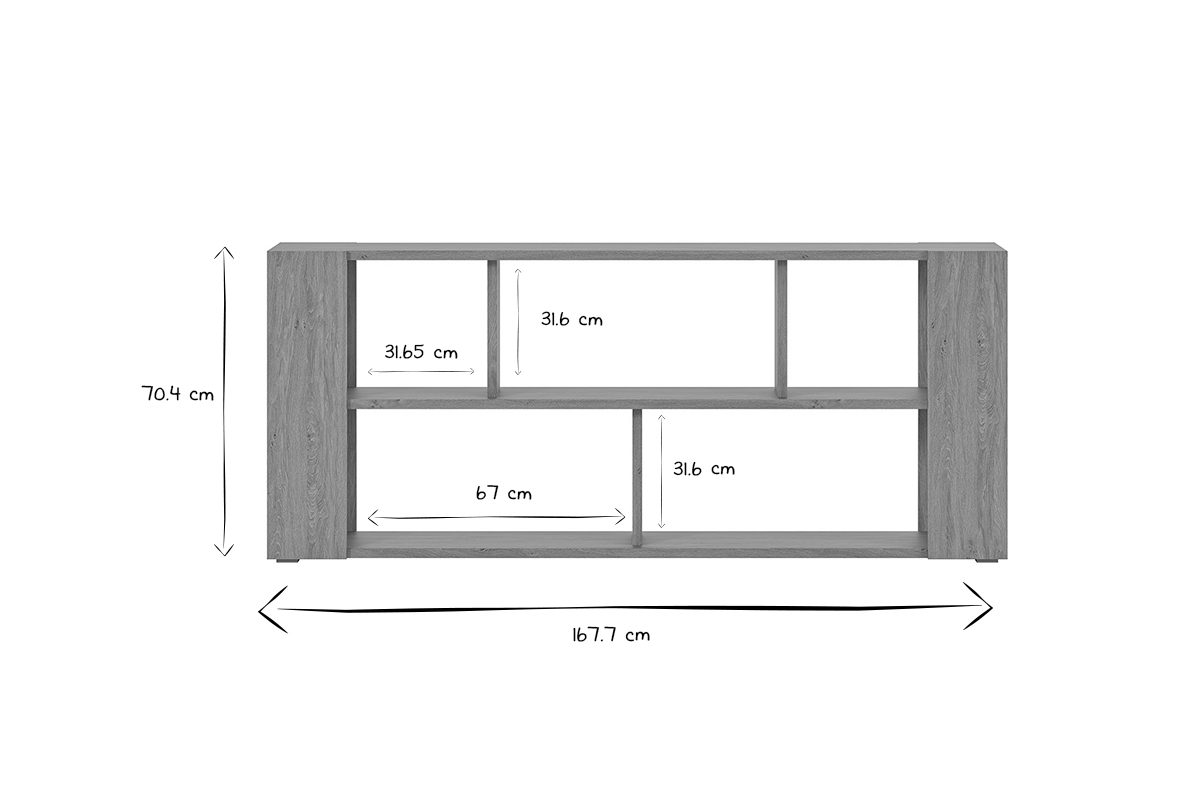 Bibliothque basse ouverte design finition bois clair chne L168 cm MUSSO