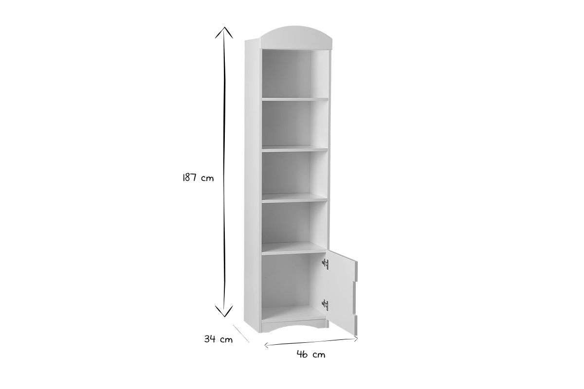 Bibliothque blanche 1 porte 3 tagres L46 cm ANTONIN