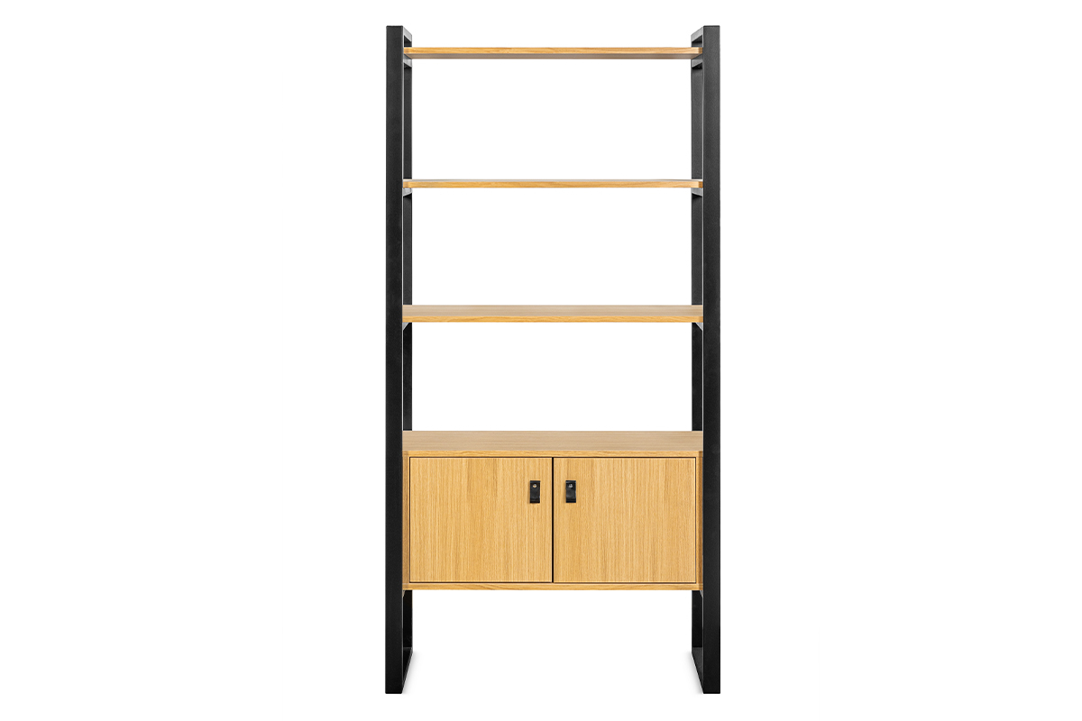 Bibliothque bois clair chne et mtal noir H195 cm OPAL