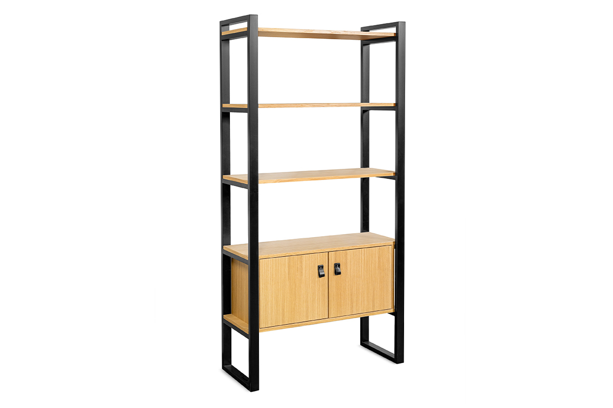 Bibliothque bois clair chne et mtal noir H195 cm OPAL