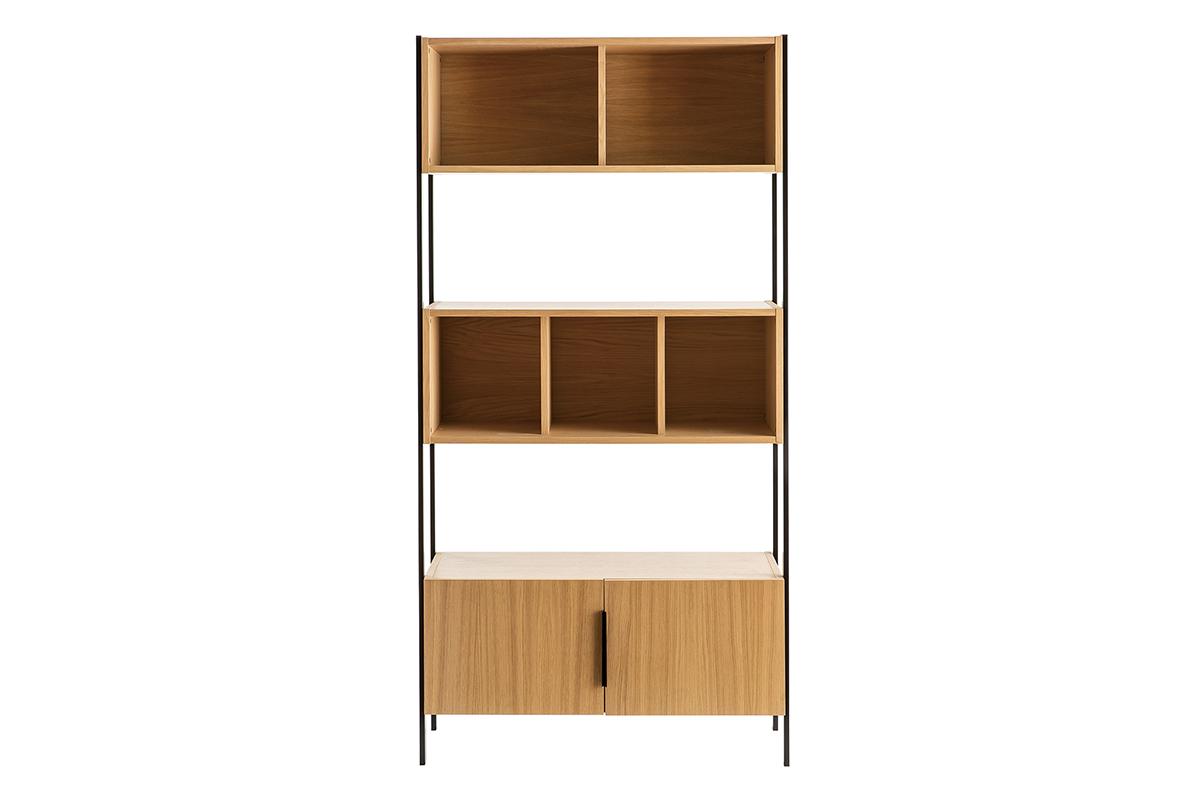 Bibliothque en bois clair chne et mtal noir L98 cm SILKA