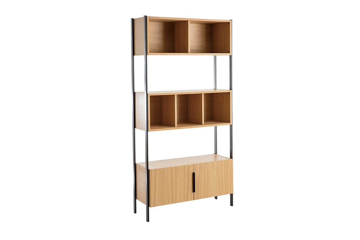 Bibliothque en bois clair chne et mtal noir L98 cm SILKA