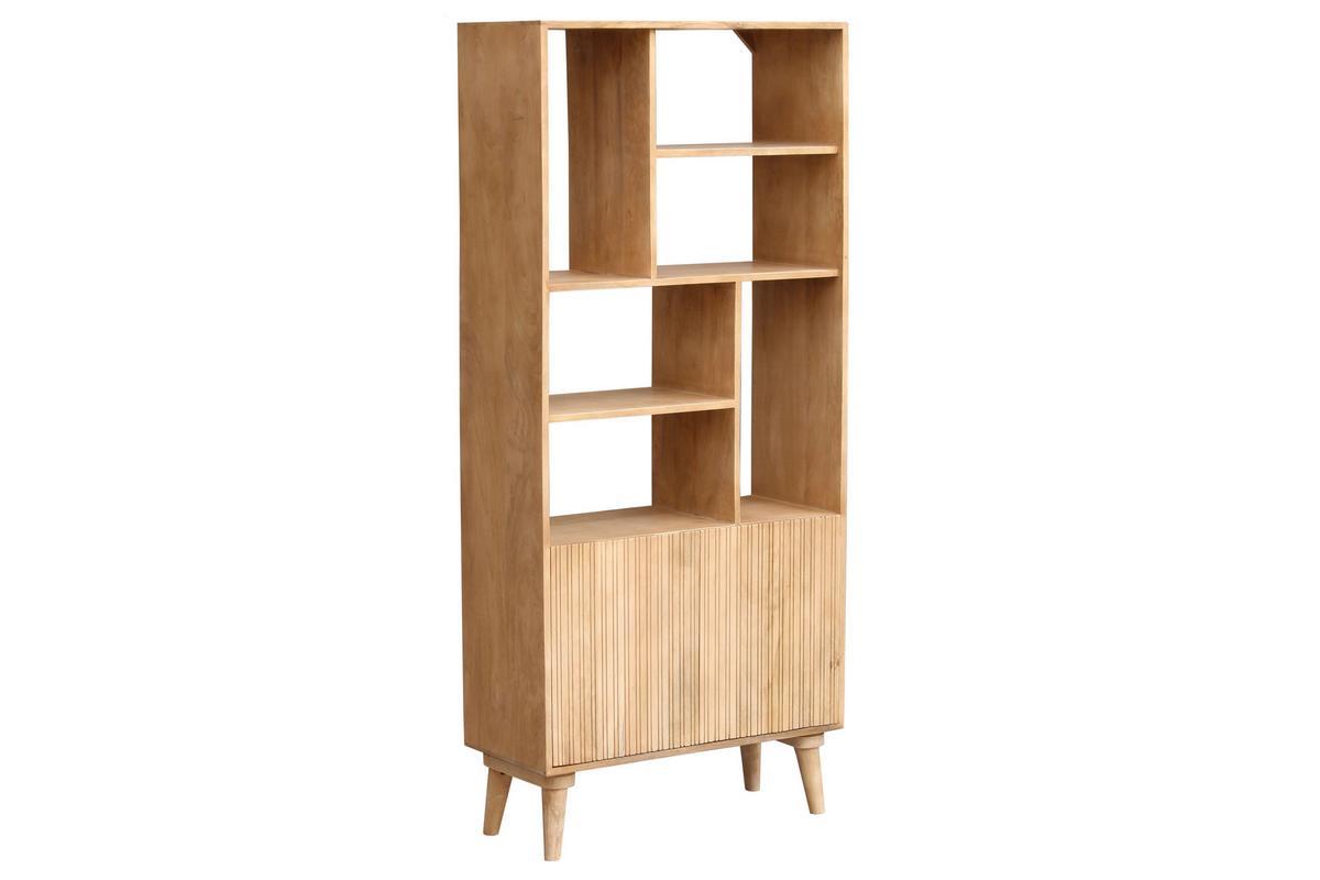 Bibliothque en bois manguier massif 2 portes graves L80 cm RUBIA