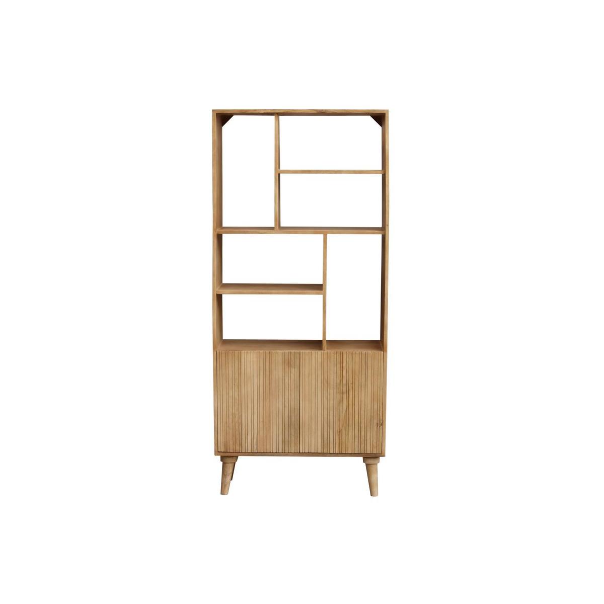 Bibliothèque en bois manguier massif 2 portes gravées L80 cm RUBIA