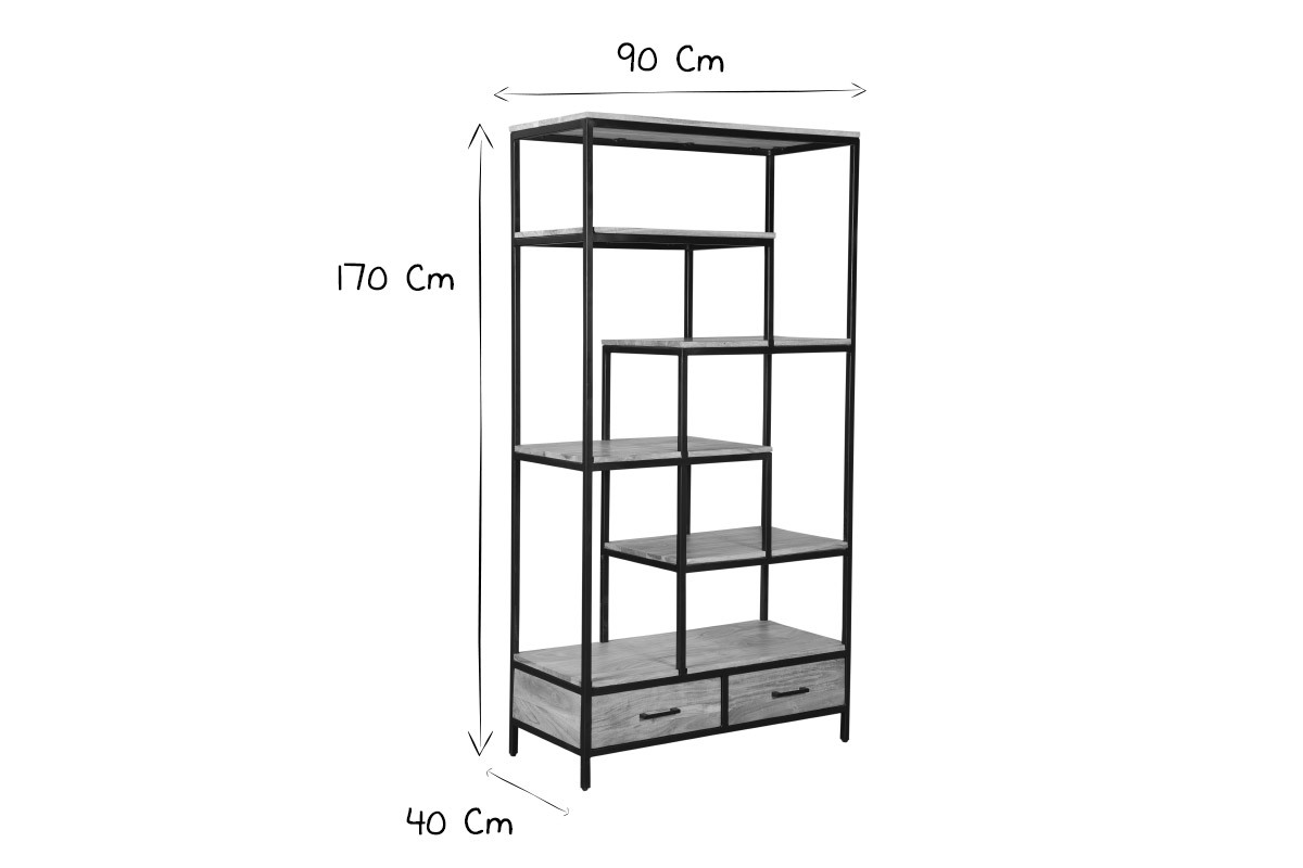 Bibliothque industrielle en bois massif et mtal noir L90 cm JASPE