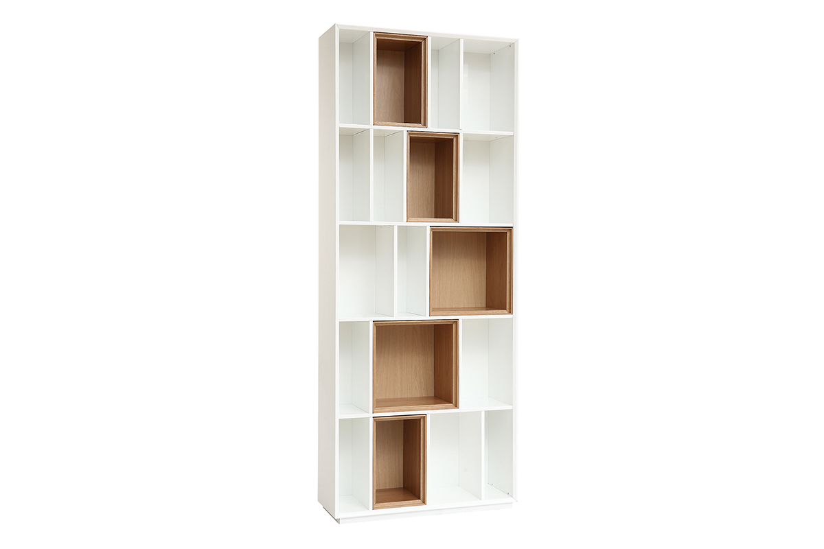 Bibliothque modulable blanche et finition bois clair chne L85 cm JAZZ