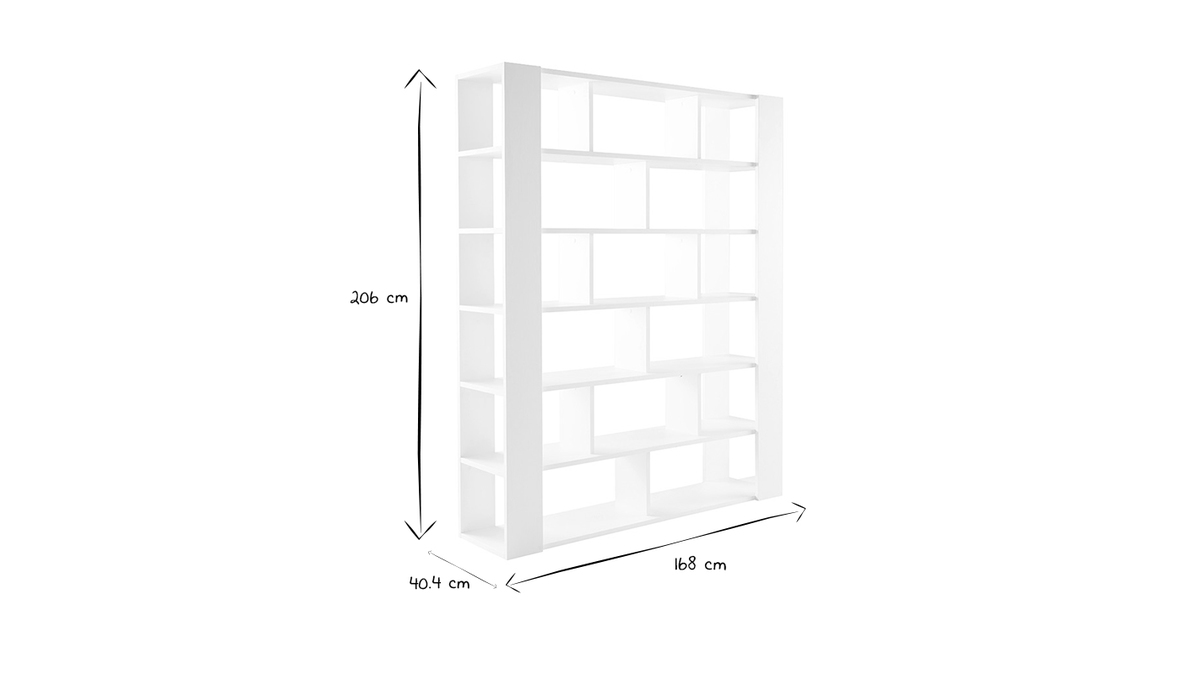 Bibliothque multi casiers design finition bois blanc chne L168 cm MUSSO