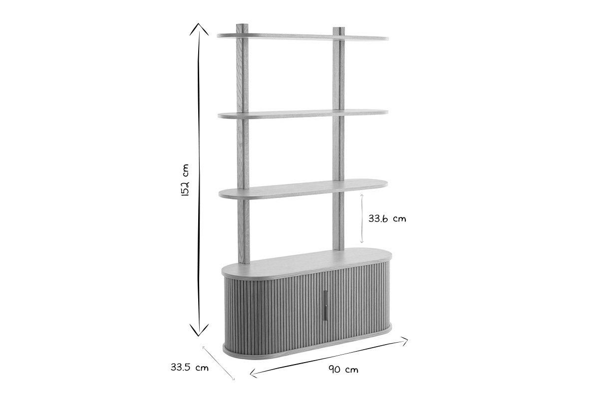 Bibliothque murale en bois clair chne avec rangement 2 portes coulissantes L90 cm EPIC