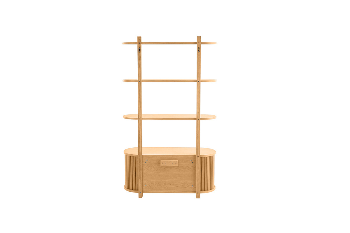 Bibliothque murale en bois clair chne avec rangement 2 portes coulissantes L90 cm EPIC