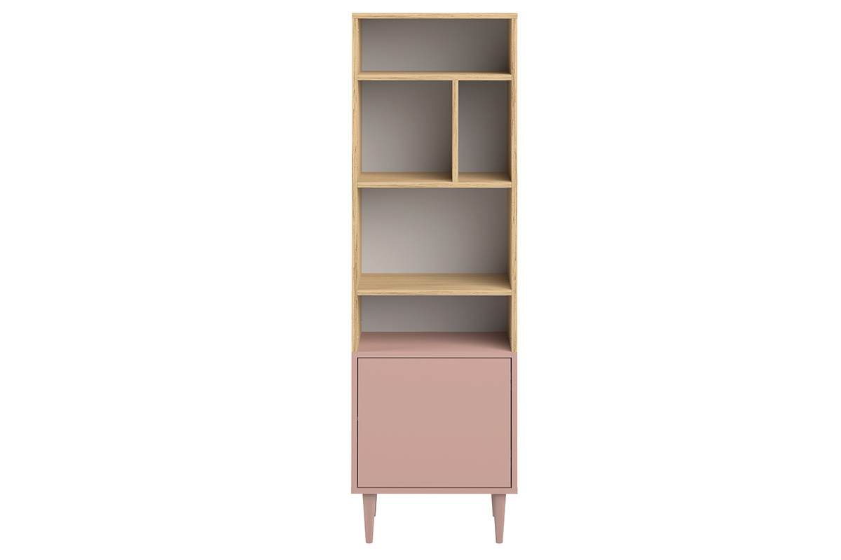 Bibliothque scandinave 6 casiers bois et rose STRIPE