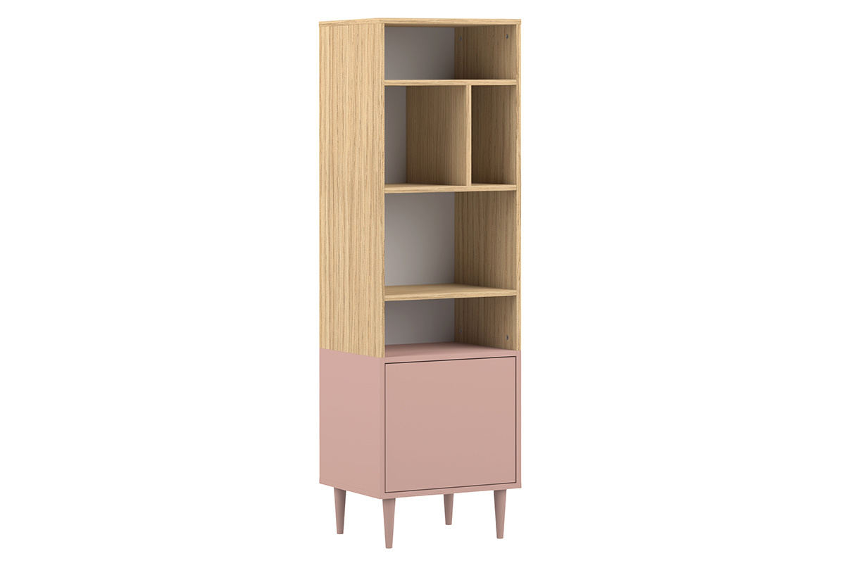 Bibliothque scandinave 6 casiers bois et rose STRIPE