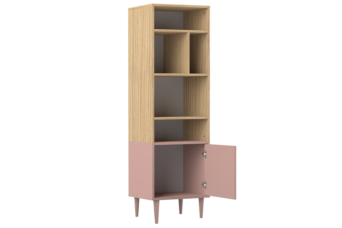 Bibliothque scandinave 6 casiers bois et rose STRIPE