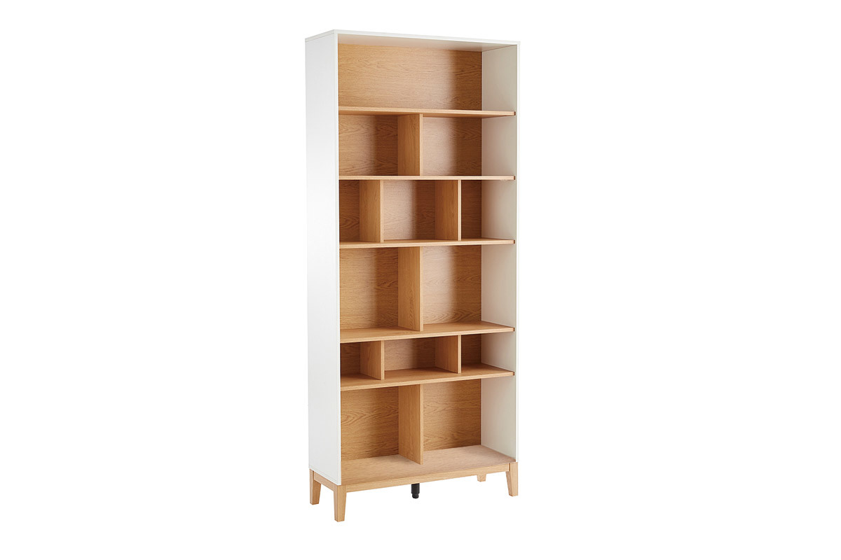 Bibliothque scandinave en bois clair chne et blanc L90 cm ABEL