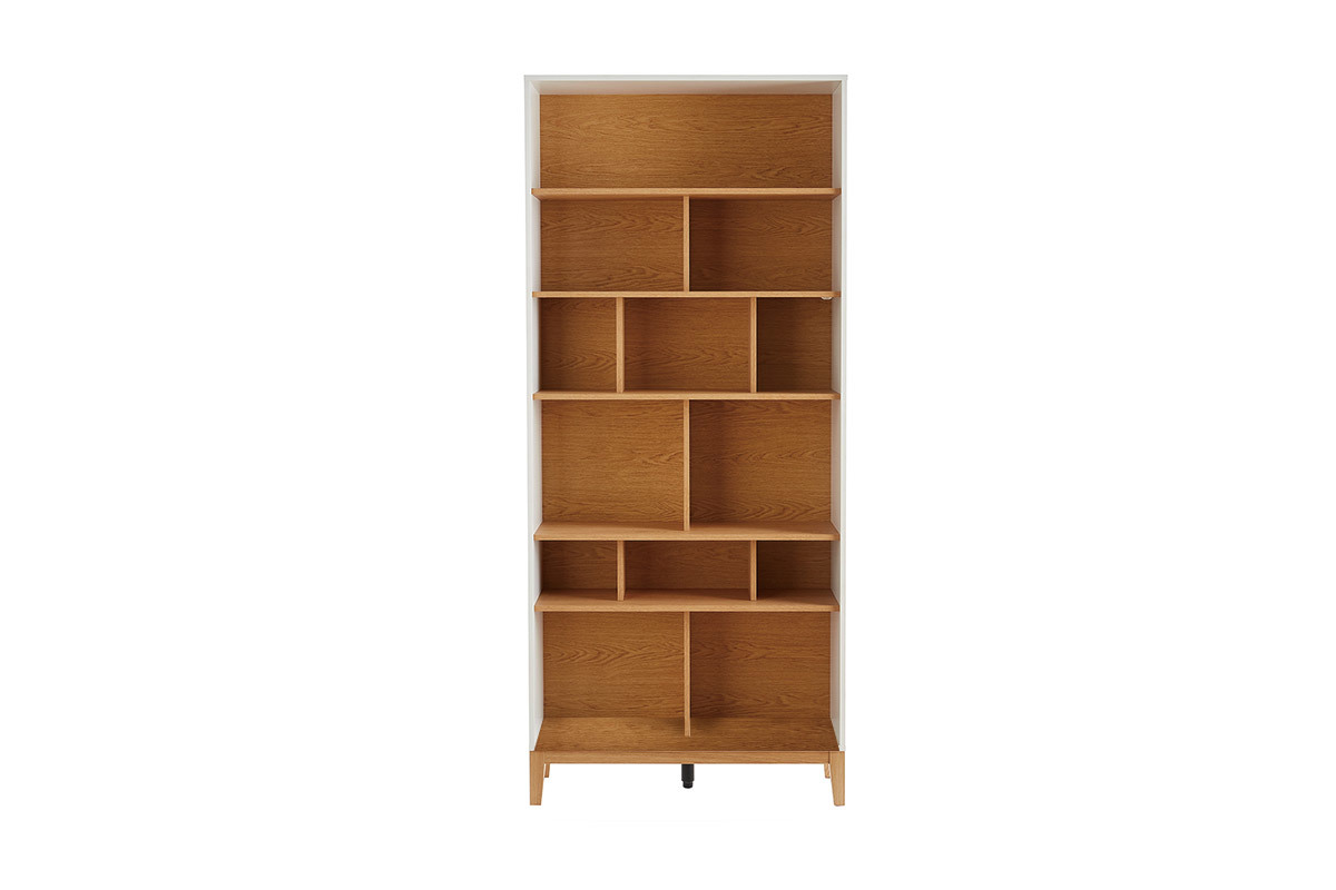 Bibliothque scandinave en bois clair chne et blanc L90 cm ABEL