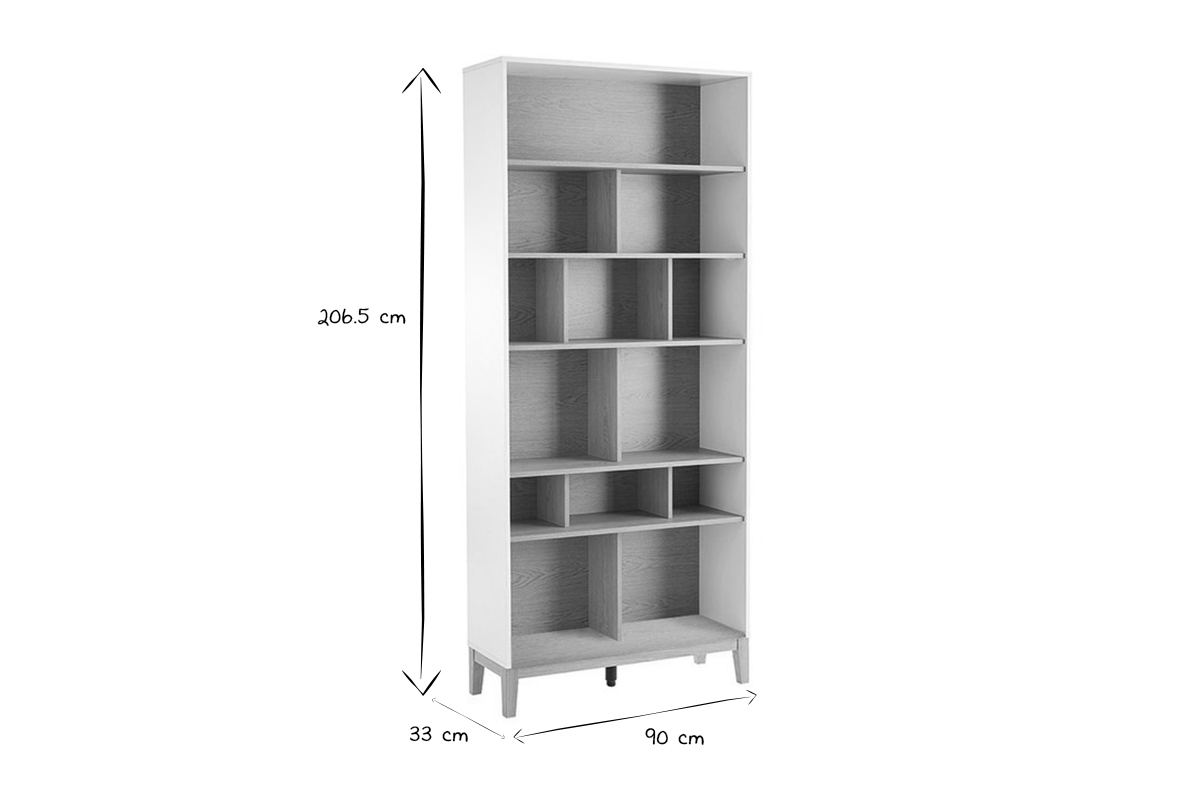 Bibliothque scandinave en bois clair chne et blanc L90 cm ABEL