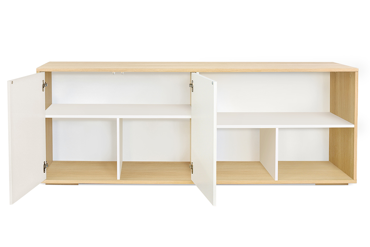 Buffet bas scandinave finition bois clair et blanc L190 cm EZIA