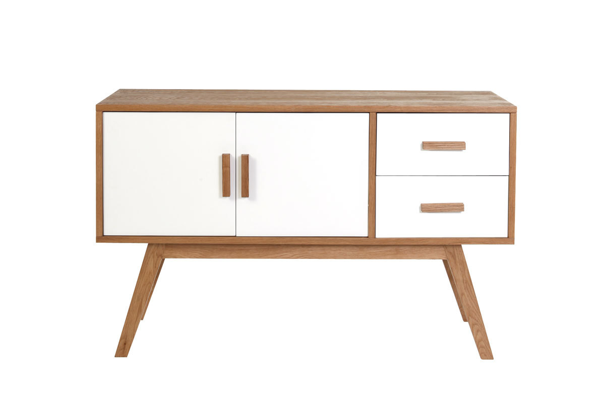 Buffet bois naturel et blanc 2 portes 2 tiroirs HELIA