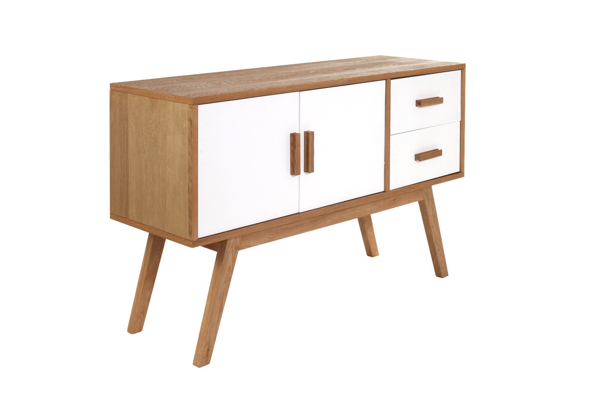 Buffet bois naturel et blanc 2 portes 2 tiroirs HELIA