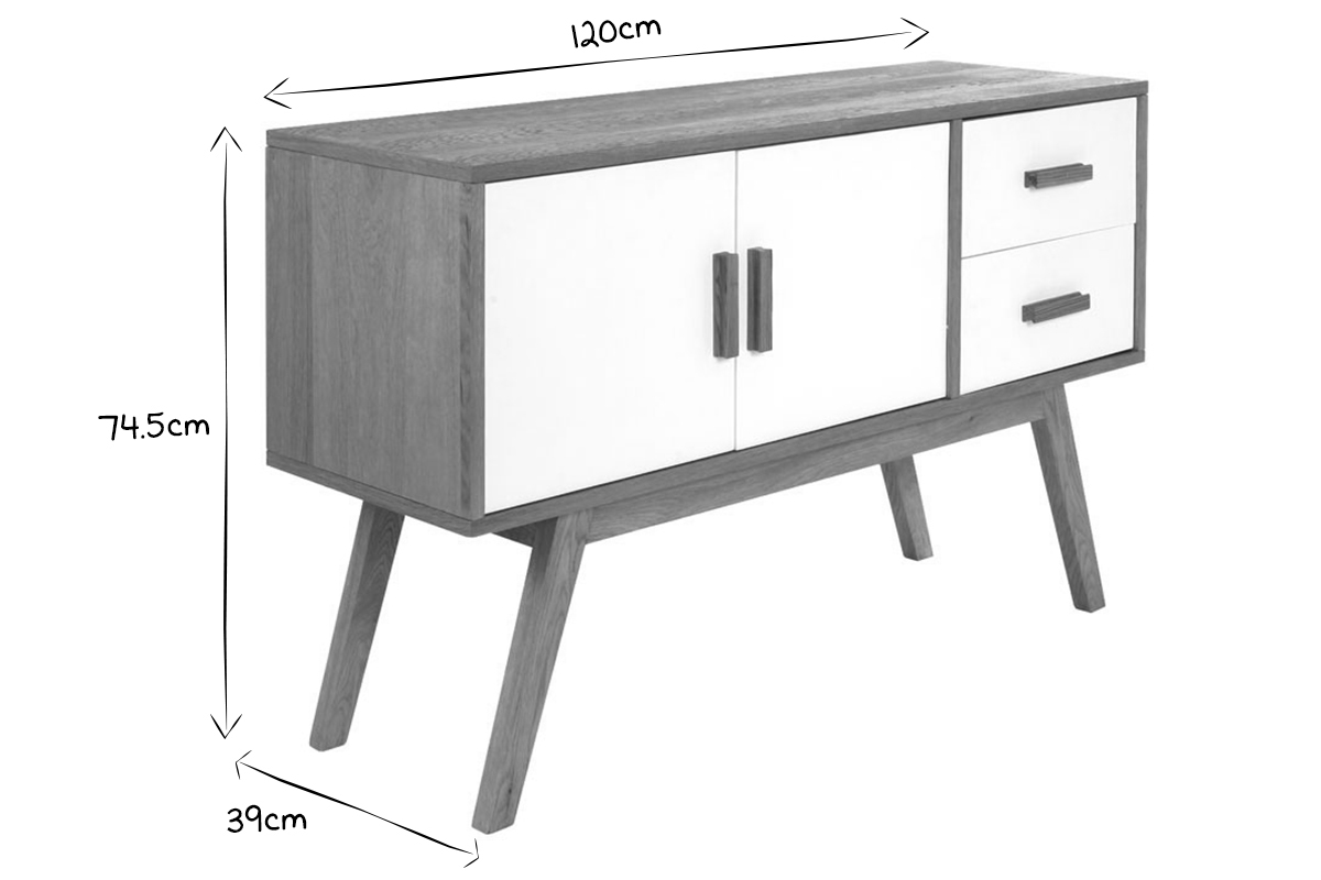 Buffet bois naturel et blanc 2 portes 2 tiroirs HELIA