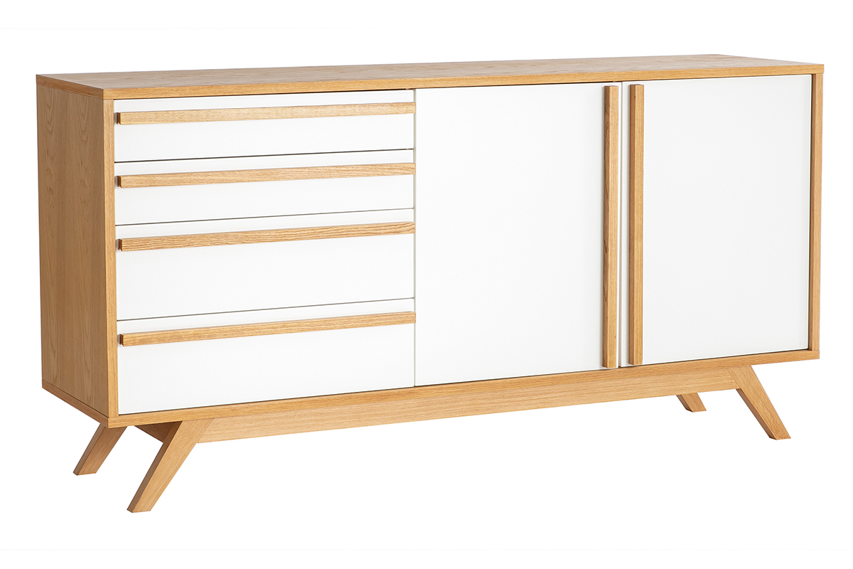 Buffet bois naturel et blanc 2 portes 4 tiroirs HELIA