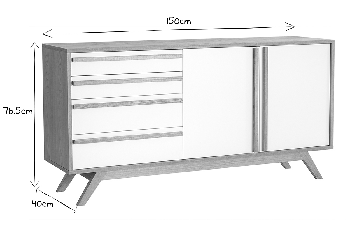 Buffet bois naturel et blanc 2 portes 4 tiroirs HELIA