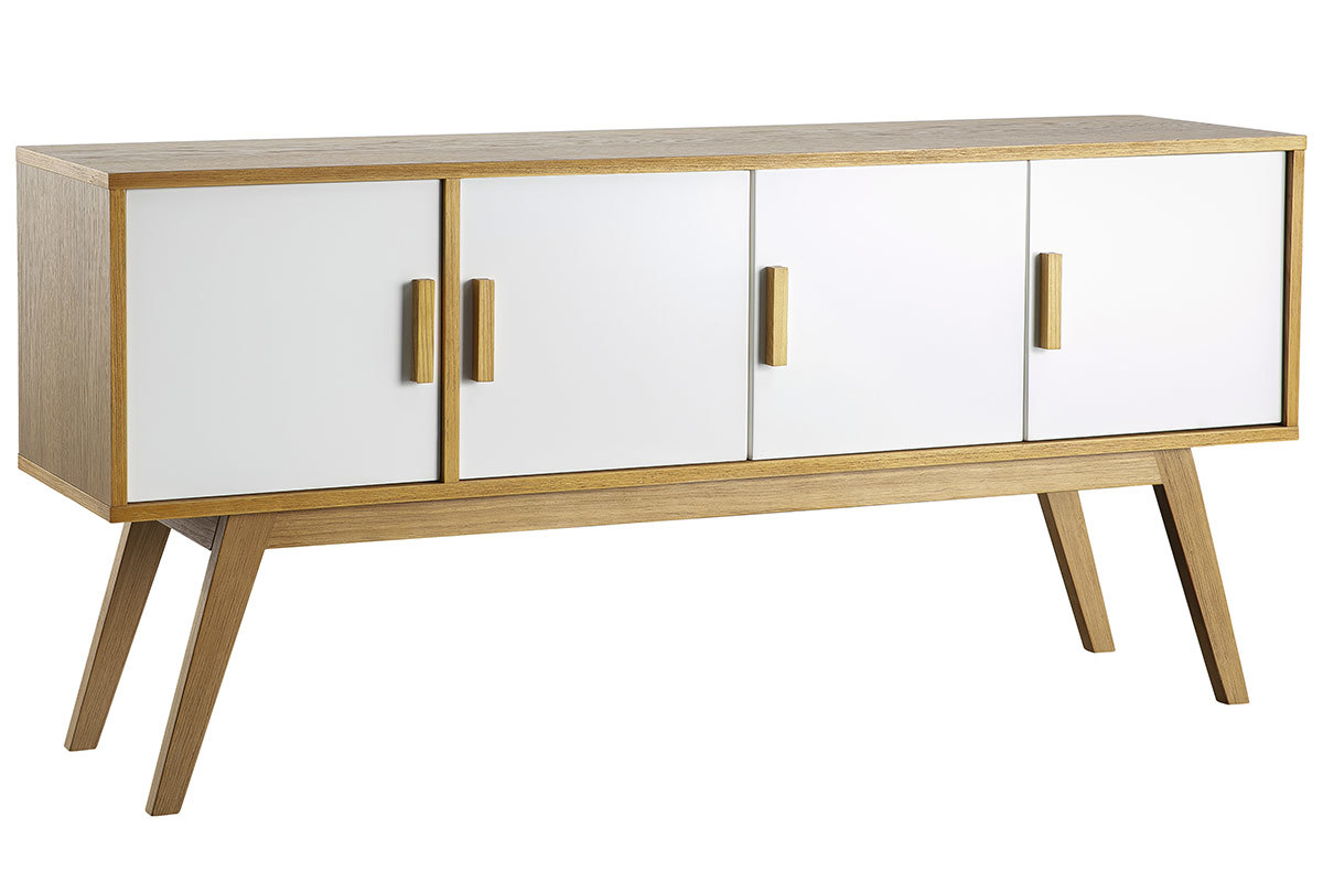 Buffet bois naturel et blanc 4 portes HELIA