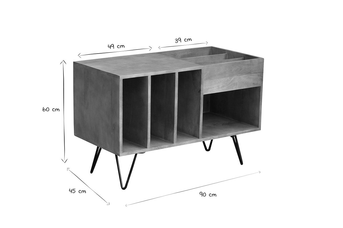 Buffet de rangement vinyles en bois manguier massif et mtal L90 cm BOOGIE