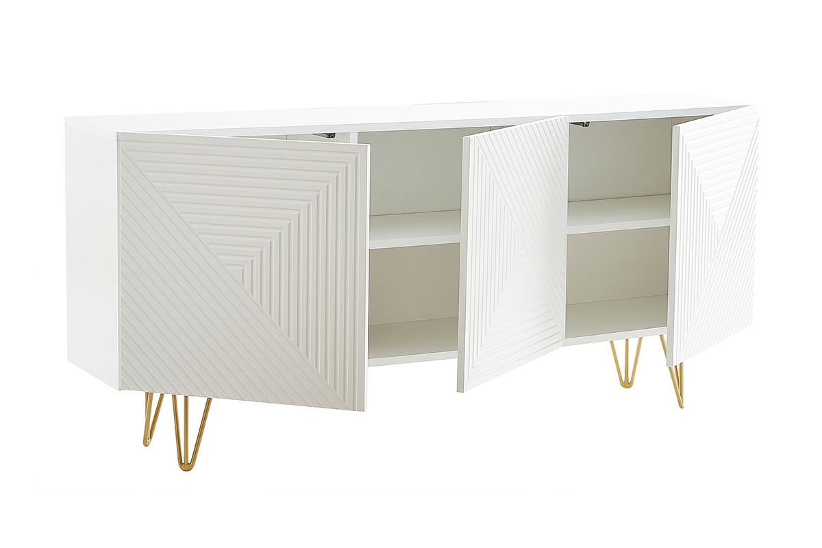 Buffet design blanc et mtal dor 3 portes L160 cm OZEN