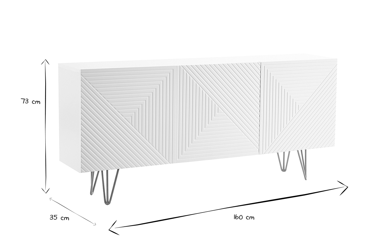 Buffet design blanc et mtal dor 3 portes L160 cm OZEN