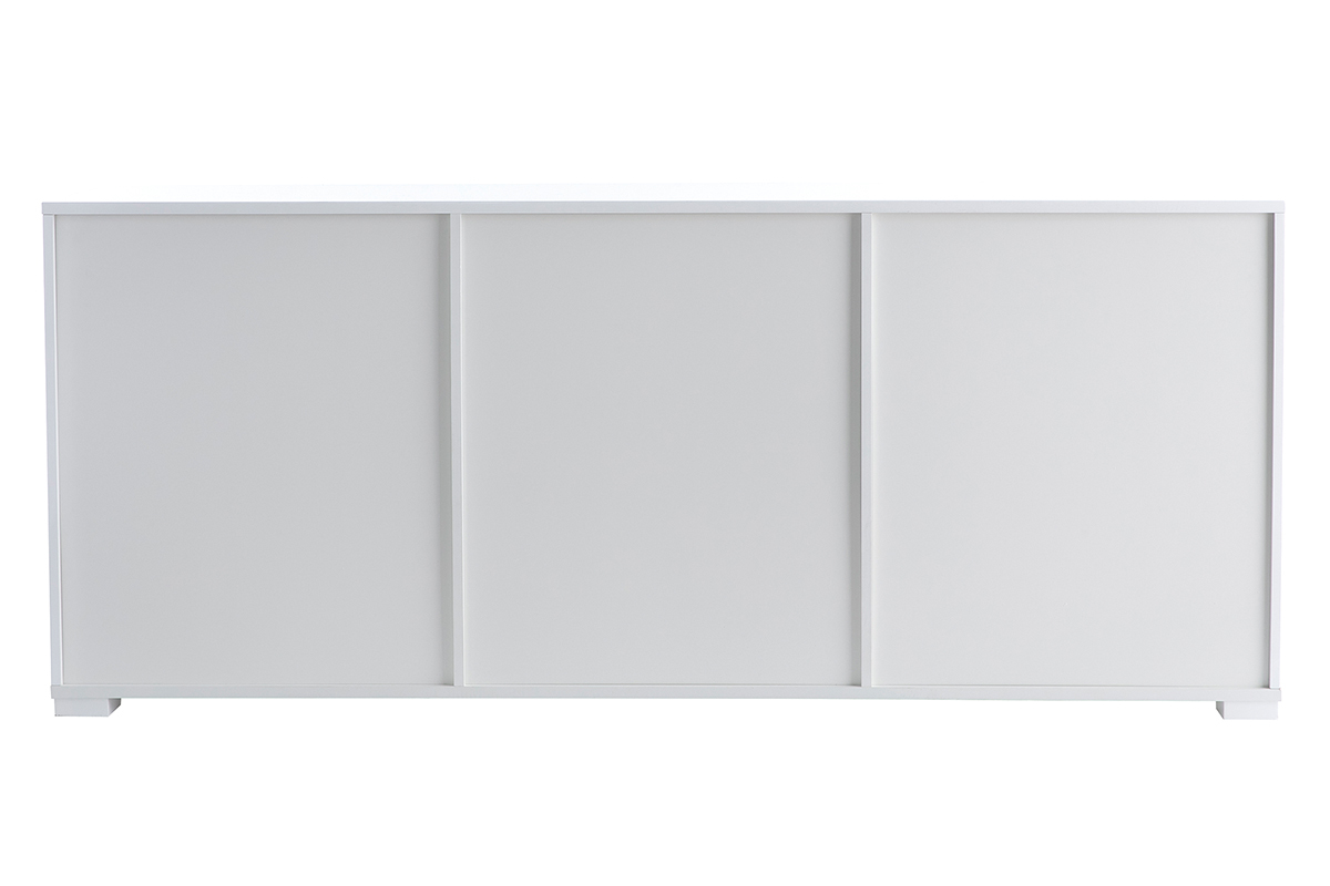 Buffet design blanc laqu brillant 2 portes 3 tiroirs L180 cm TED