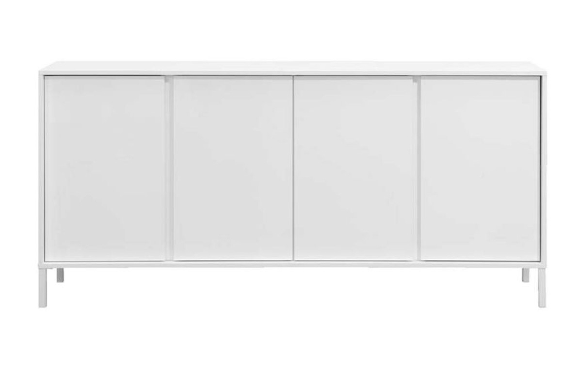 Buffet design blanc laqu brillant et mtal 4 portes L180 cm MIKY