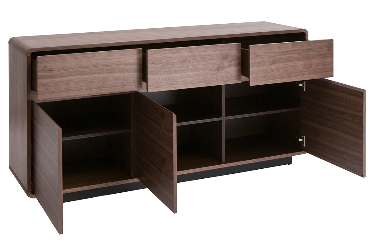 Buffet design en bois fonc noyer 3 portes 3 tiroirs L160 cm JAKO