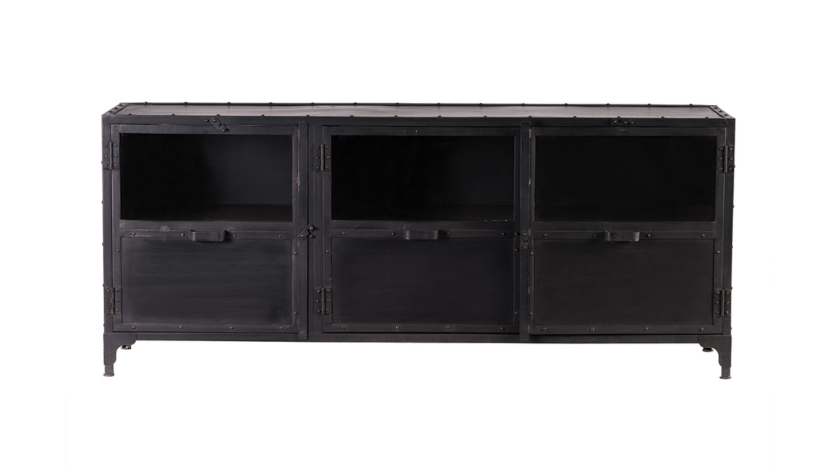 Buffet design en mtal noir 3 portes L180 cm FACTORY