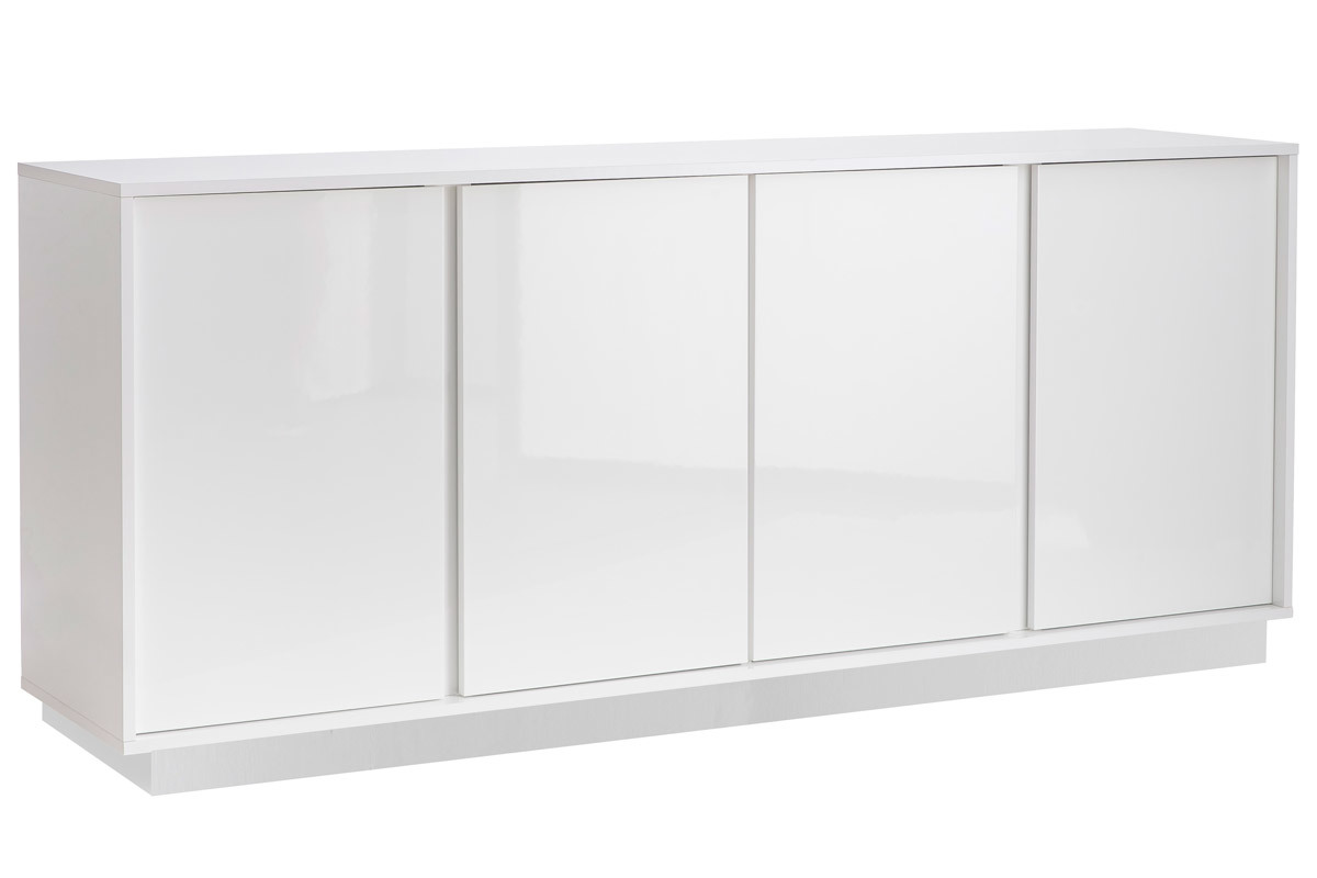 Buffet design finition blanc laqu brillant 4 portes L180 cm COMO