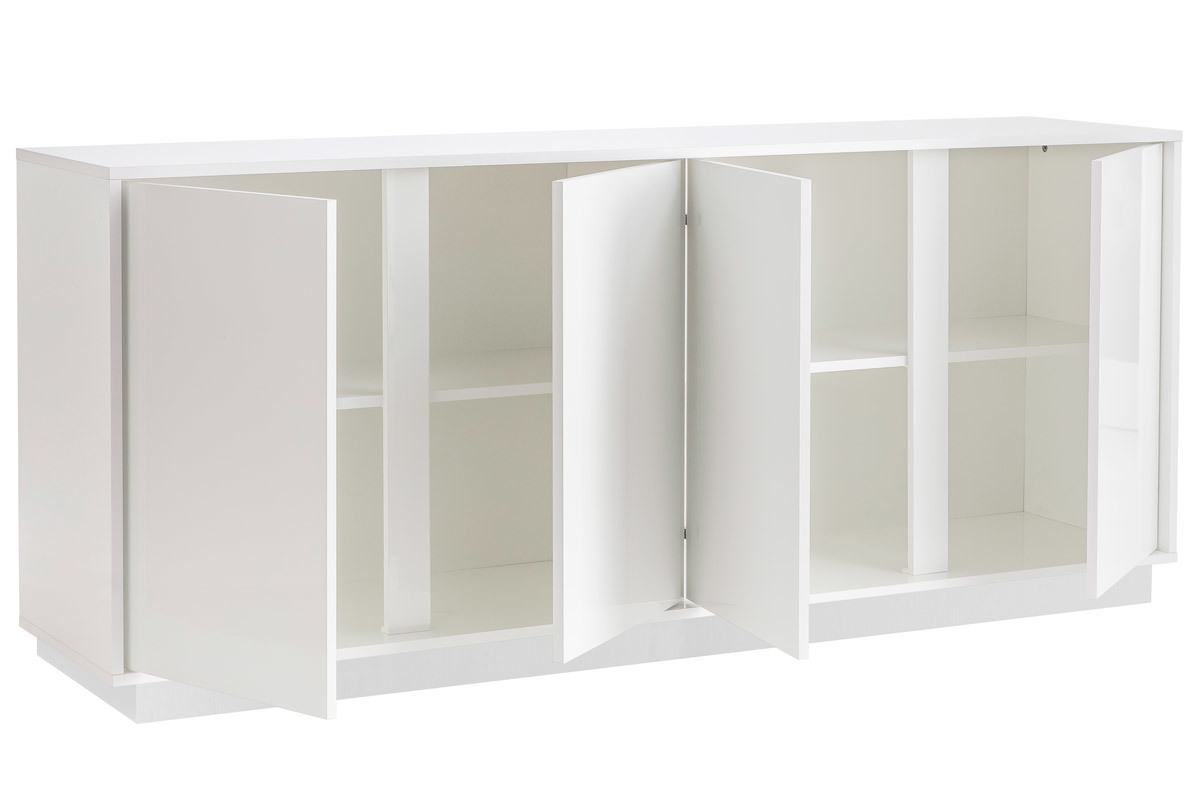 Buffet design finition blanc laqu brillant 4 portes L180 cm COMO