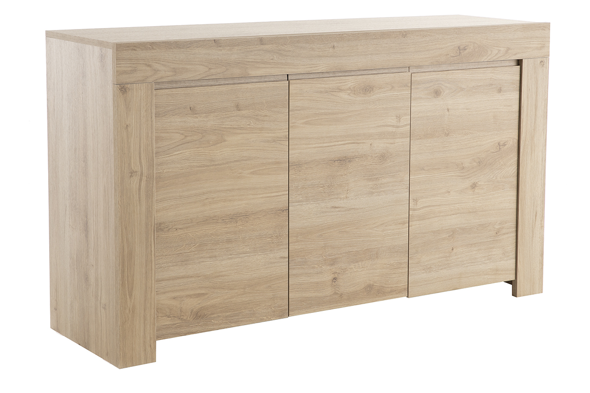 Buffet design finition bois clair chne 3 portes L138 cm TINO