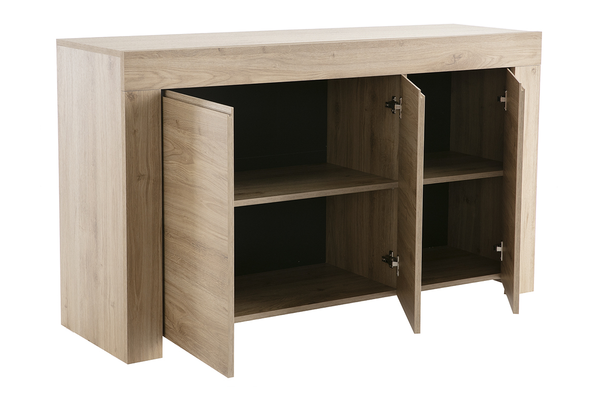 Buffet design finition bois clair chne 3 portes L138 cm TINO